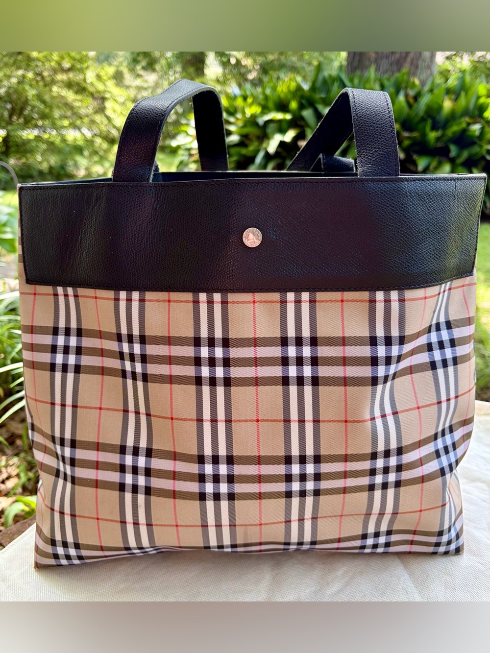 AUTH. BURBERRY Nova Check Shoulder Tote Bag Canvas and Leather In Classic Beige